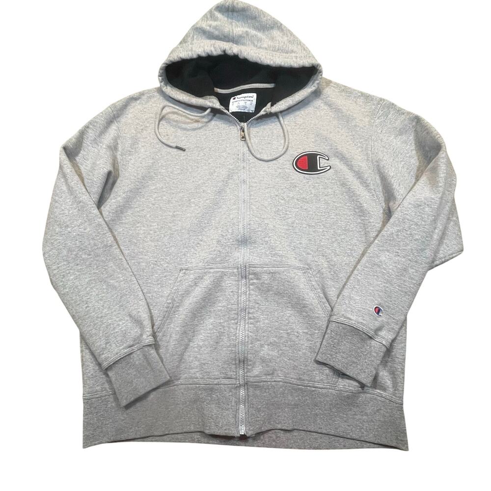 Champion Zip Hoodie Men’s XL Gray Big Logo‎ Full Zip Streetwear Athleisure